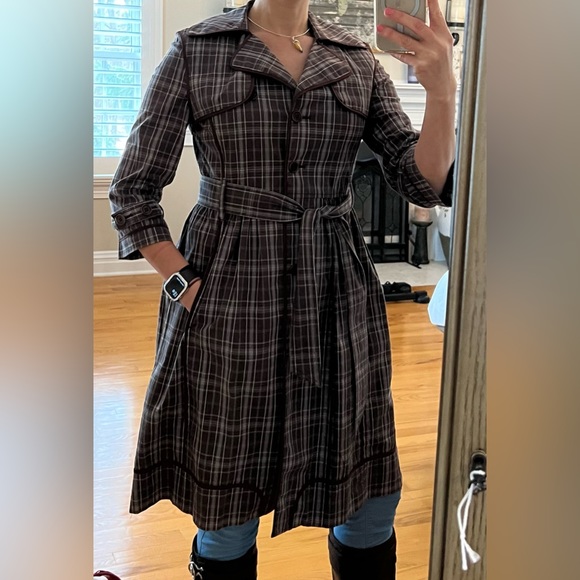 BCBGMaxAzria Audrey Brown Plaid Trench Coat - Picture 5 of 6